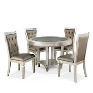 Deltona 5-Piece Round Champagne and Warm Gray Glass Top Dining Table Set