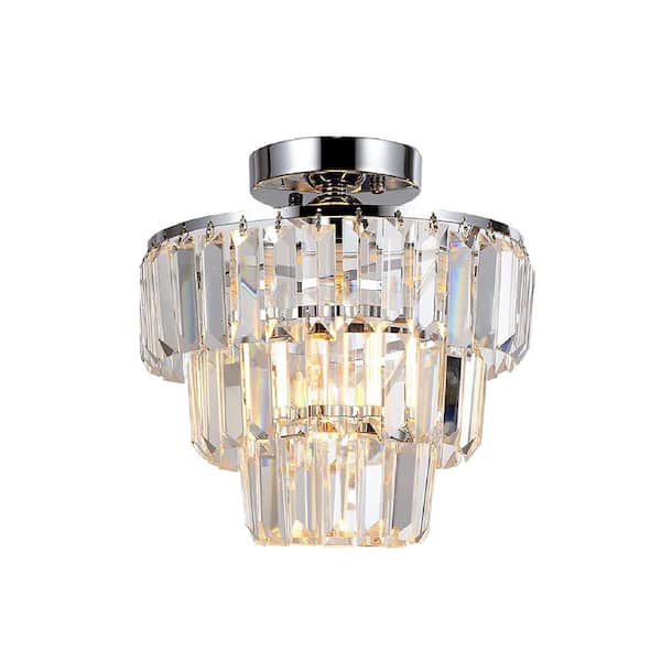 CIPACHO 10.21 in. Light Modern Transparent Mini Flush Mount Chandelier K9 Crystal Ceiling Light