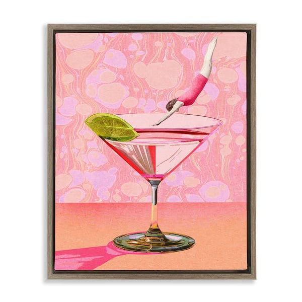 Stupell Industries Diver in Cocktail by Daphne Polselli Brown Floater Frame Food Graphic Art Print 21 in. x 17 in.