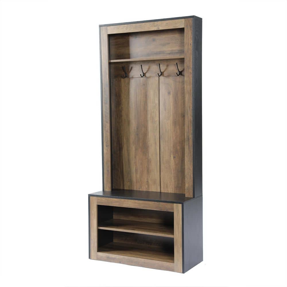 Carmalita 70.87 in. H x 31.5 in. L Black and Brown Freestanding Hall Tree Coat Rack with 4 Double Hooks price history on PriceWatchPro