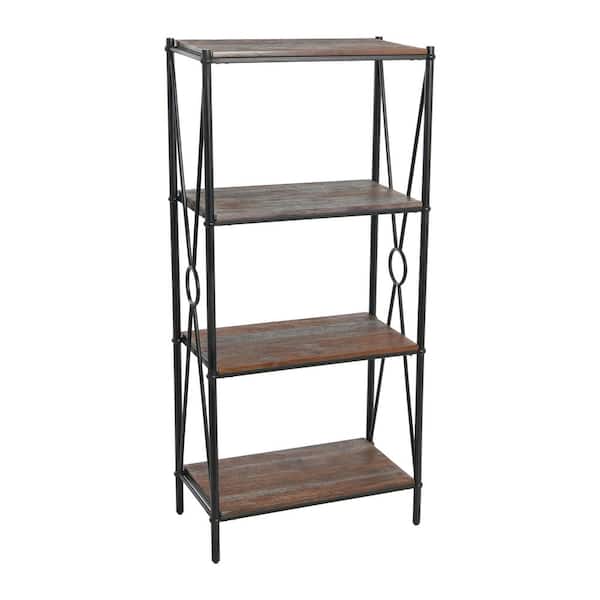 Storied Home Saratoga Rustic Solid Wood and Iron Shelf, Gray