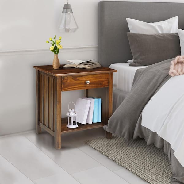 Casual Home 24 in. W Vanderbilt 1-Drawer Warm Brown New Nightstand with USB Port
