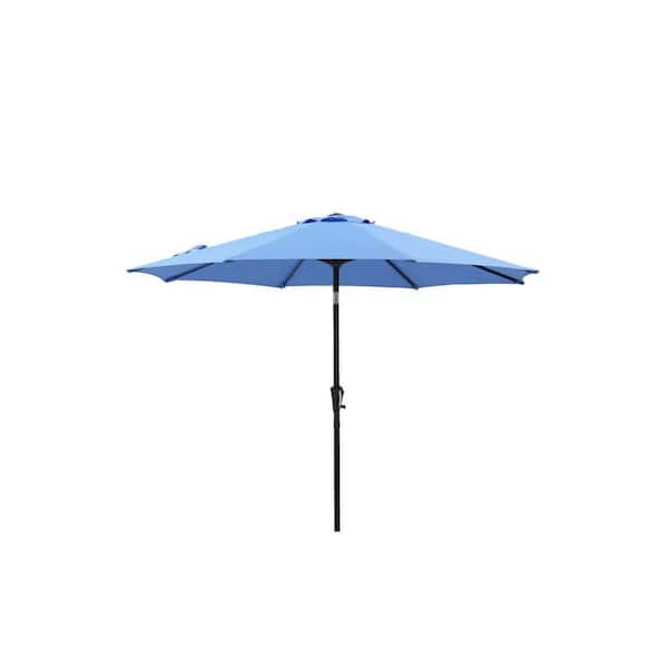 Unbranded 9 ft. Steel Outdoor Market Patio UV Resistant Umbrella, in Blue Color, with Push Button Tilt Crank