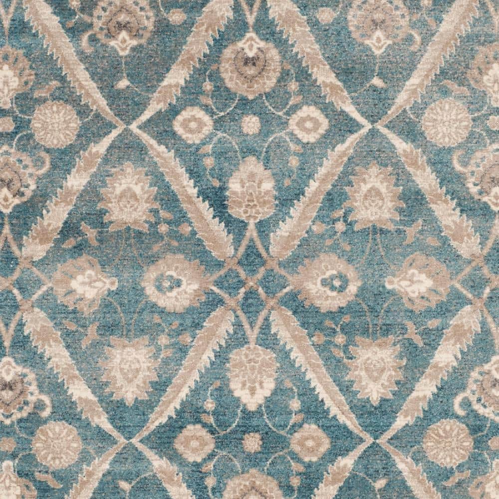Navy and Beige Floral Border Synthetic Area Rug 8' x 10'