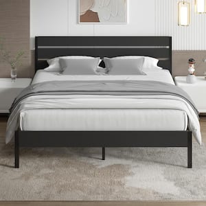 Queen Bed Frame Black Metal Frame Queen Platform Bed w/Modern Wood Headboard Easy Assembly/No-Slip/No Noise, 62.1 in. W
