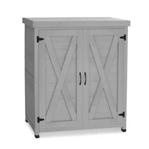 17 in. W x 36 in. H Gray Outdoor Patio Potting Bench with Storage Cabinet and Metal Table Top Work Station Table