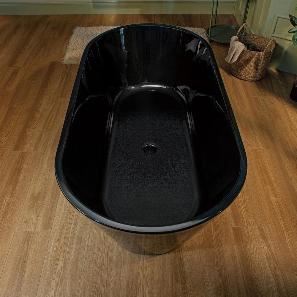67'' Glossy Black Acrylic Freestanding Soaking Bathtub