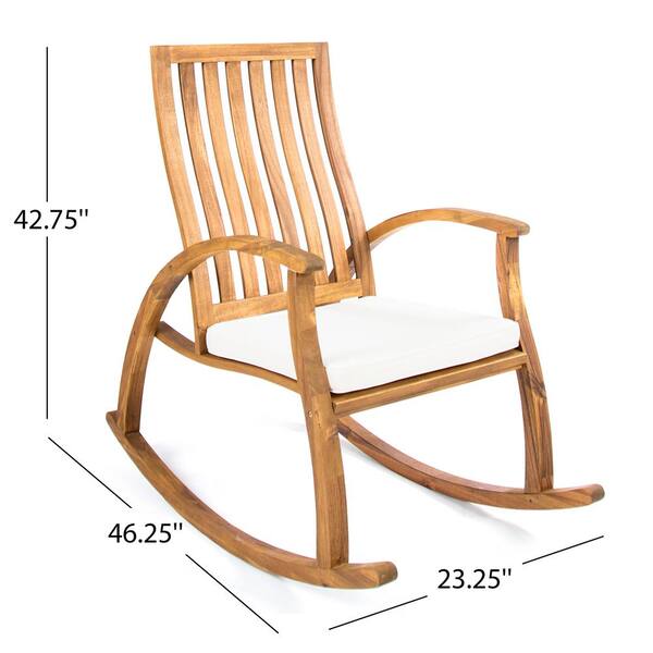Travis Natural Stained Wood Outdoor Rocking Chair with Cream