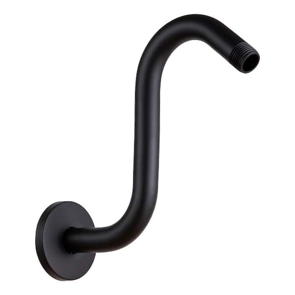 8 in Matte Black S Shaped Shower Head Extension Arm with Flange and High Rise Goose Neck