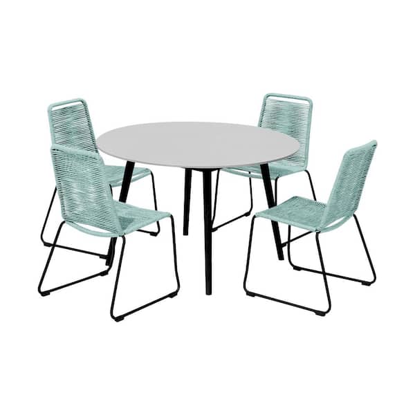Armen Living Sydney and Shasta Wasabi 5-Piece Wood Round Outdoor Dining Set