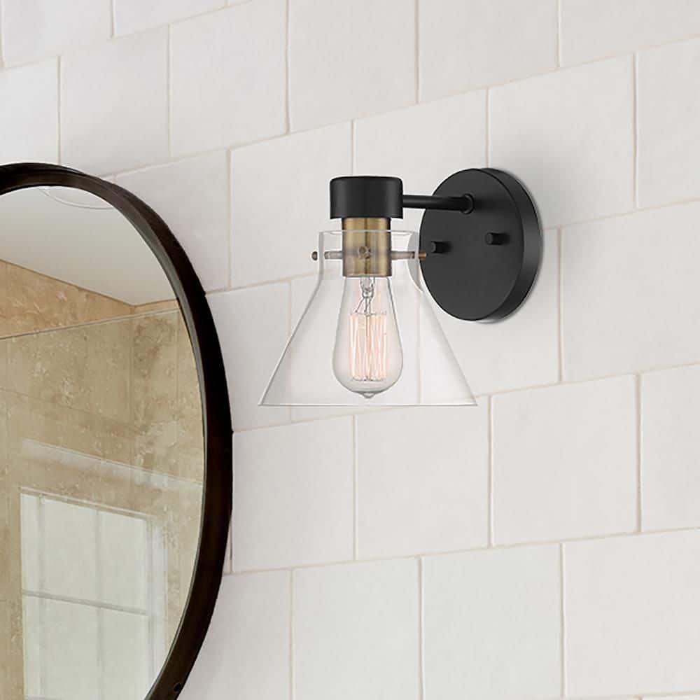 Willow Creek 7 in. 1-Light Matte Black Contemporary Wall Sconce with Clear Glass Shade price history on PriceWatchPro
