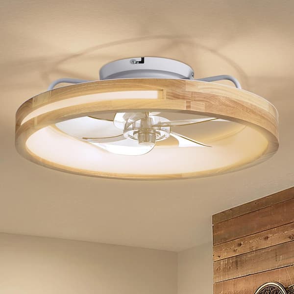 20 in. Low Profile Wood Flush Mount Ceiling Fans with Remote Control, 3000-6000K Dimmable LED 6 Speeds Reversible