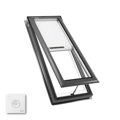 21 in. x 54-7/16 in. Manual Venting Deck Mount Skylight with Laminated LowE3 Glass, Solar Powered Room Darkening Shade