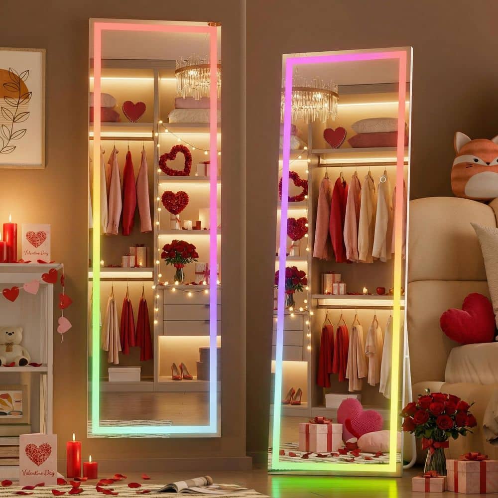 White 16 in. W x 56 in. H Rectangle LED RGB Bluetooth Full Length Mirror Full Body Mirror for Bedroom Living Room price history on PriceWatchPro