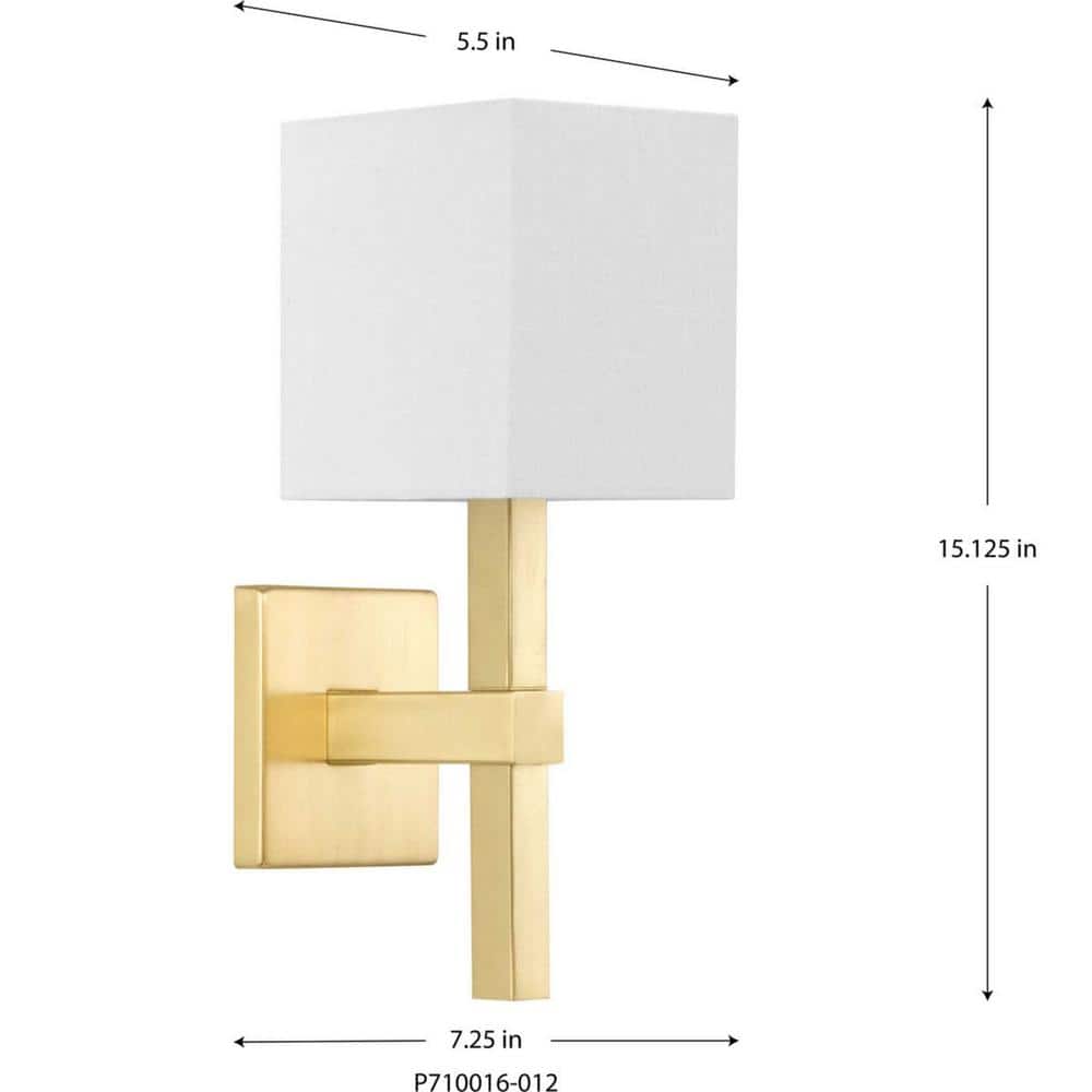 Metro Satin Brass Wall Sconce with Linen Shade