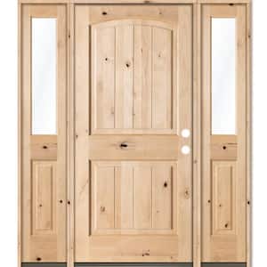 58 in. x 80 in. Rustic Unfinished Knotty Alder Arch Top VG Left-Hand Half Sidelites Clear Glass Prehung Front Door
