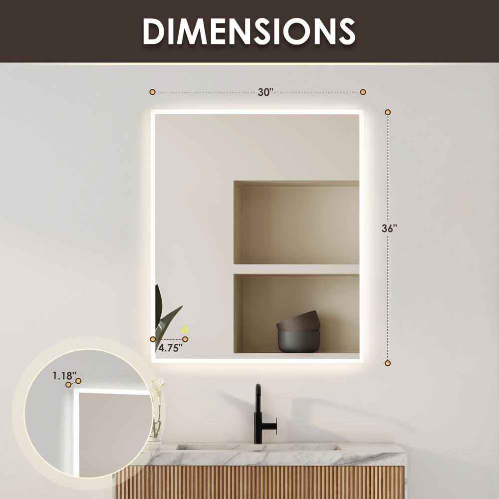 36" x 30" Frameless LED Vanity Mirror with Anti-Fog Technology