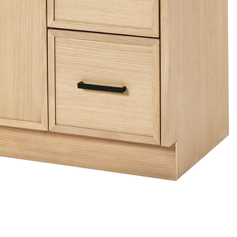 Kelly 60" White Oak Freestanding Bathroom Vanity Cabinet with Black Handles