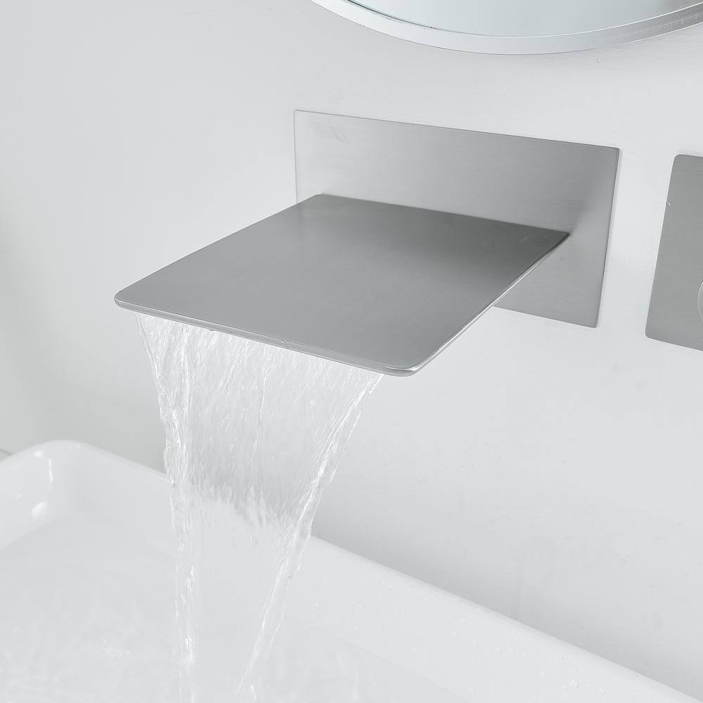 Brushed Nickel Wall-Mount Waterfall Bathroom Faucet