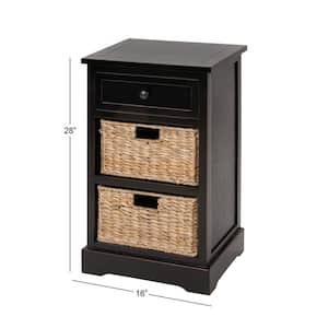 2 Baskets and 1 Drawer Wood Stationary Black Storage Unit