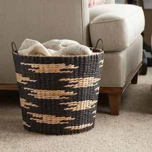 Black and White Pattern Large Tapered Woven Basket with Handles