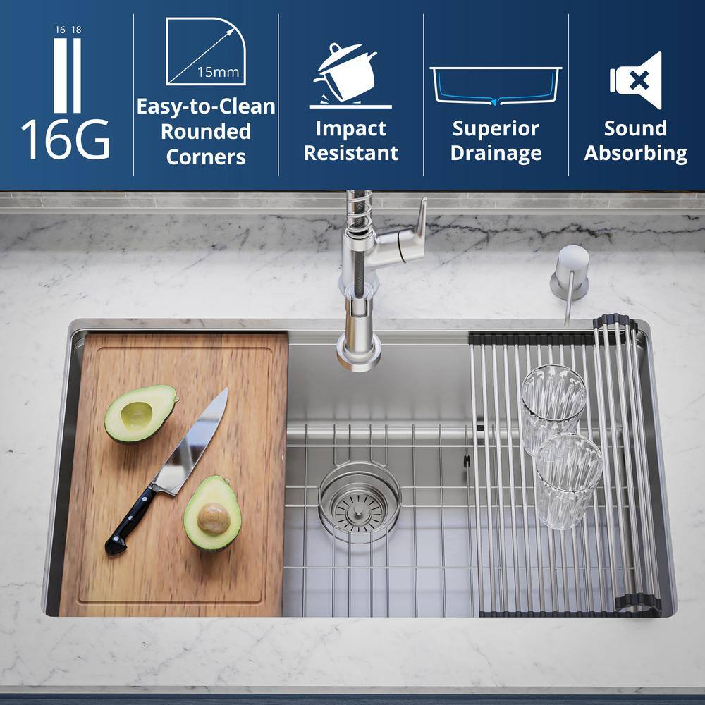 Elite 32'' Stainless Steel Undermount Single Bowl Workstation Sink