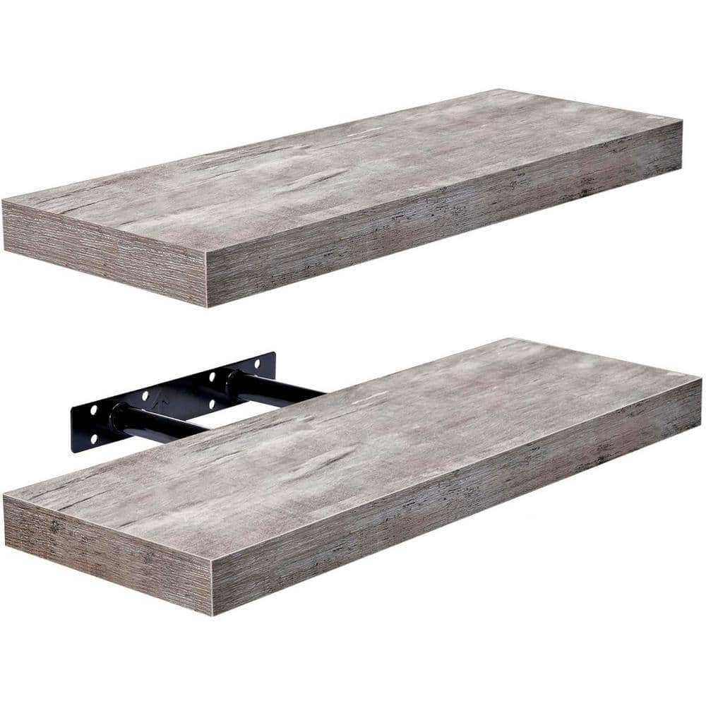 16.25 in. W x 5.5 in. D Grey Wood Decorative Wall Shelf (2-Pack)
