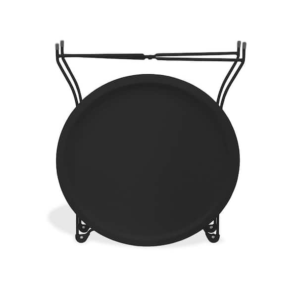 Oyezvary Modern Style Round Metal Indoor and Outdoor Side Table with Removable Tray, Unique Child Friendly Curved Edge in Black