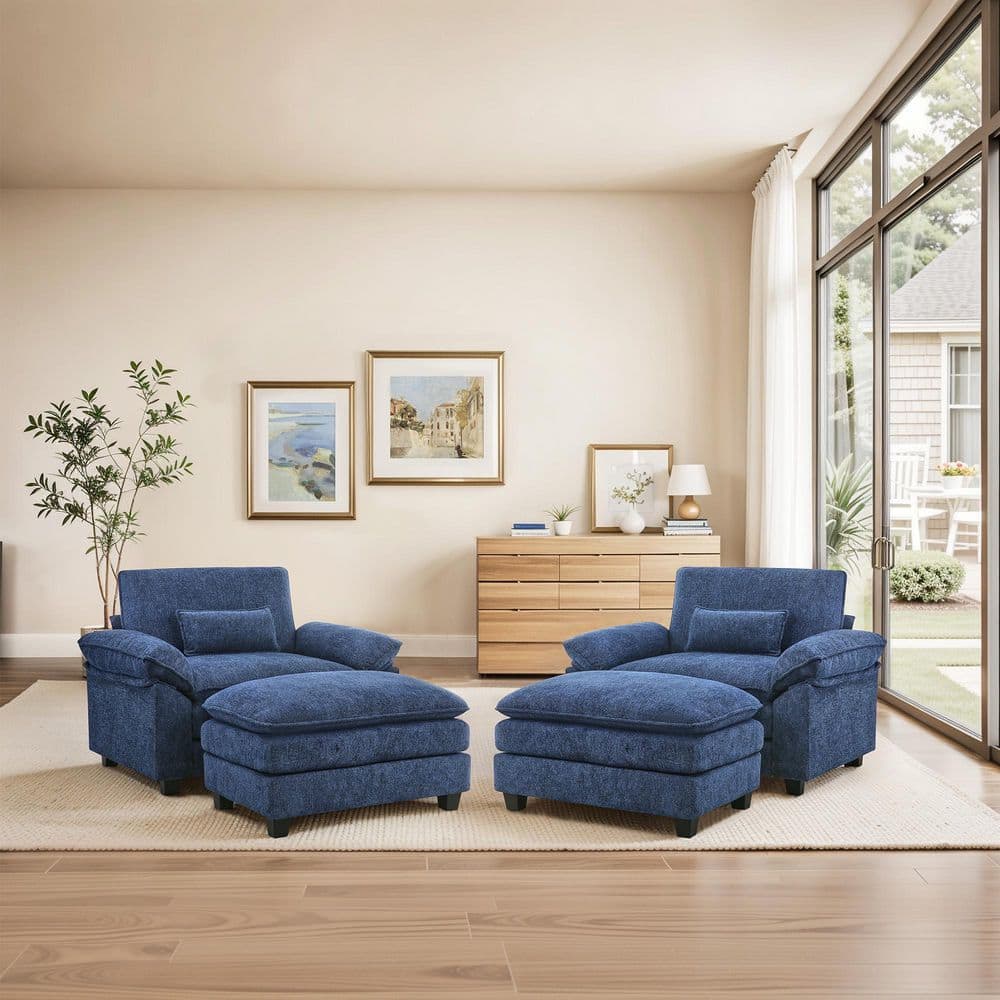 Umi 4-Piece Modern Large Navy Chenille Fabric Accent Chair Tall Backrest Armchair with Ottoman price history on PriceWatchPro
