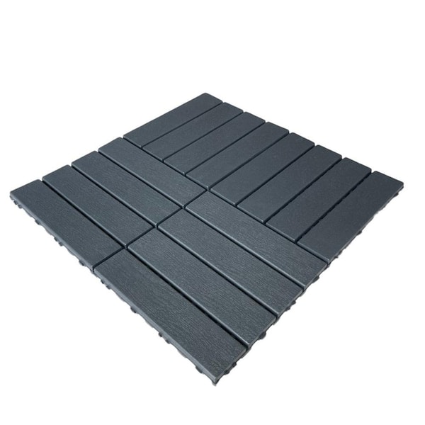 1 ft. x 1 ft. 4-Slate Composite Deck Tile in Dark Gray for Outdoor Flooring All Weather Use (44 Per Box)