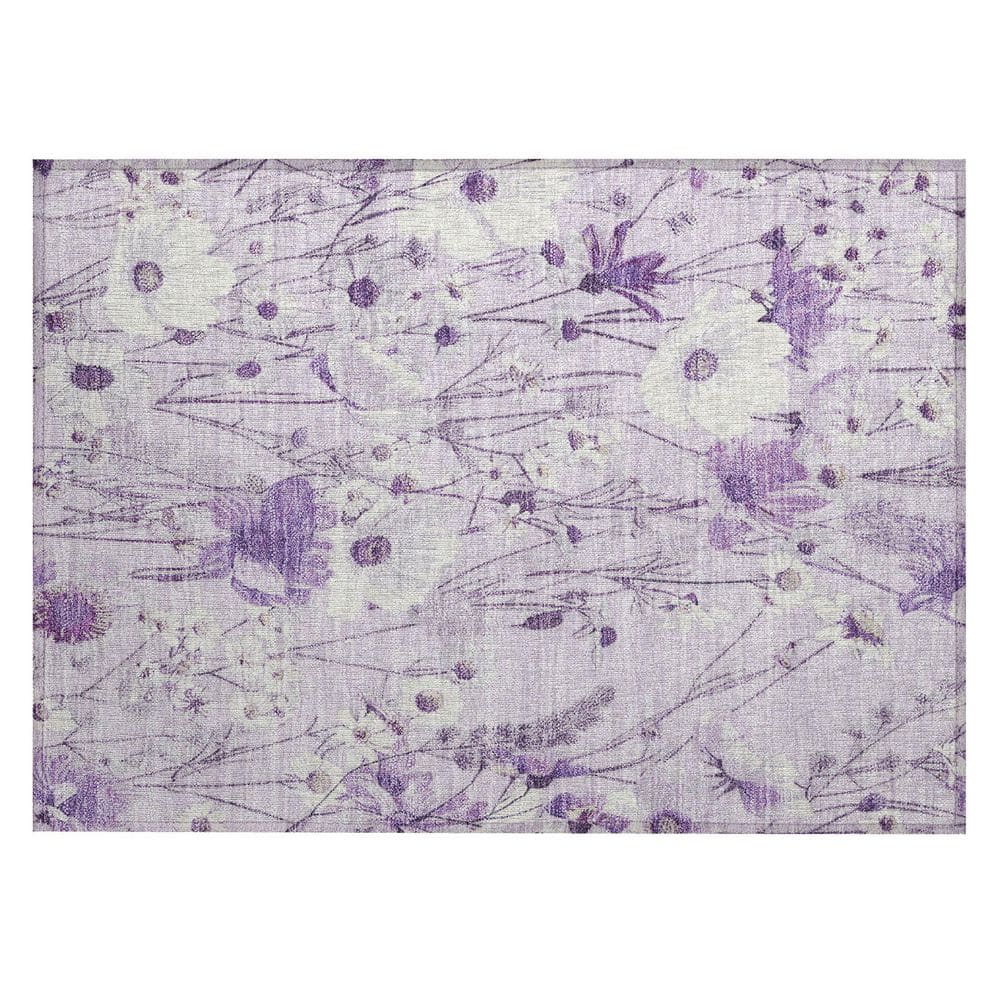 Lavender Floral Synthetic Washable Rectangular Rug 30" x 20"