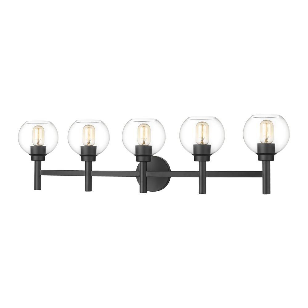 Sutton 39.5 in. 5Light Matte Black Vanity Light with Glass Shade 7502