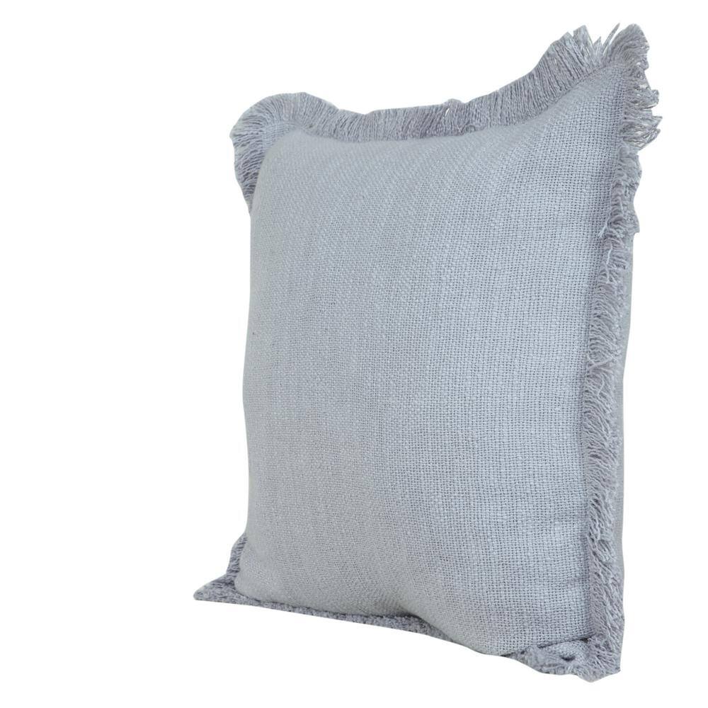 Coastal Charm 20" x 20" Gray Cotton Fringed Throw Pillow