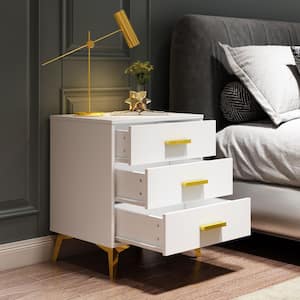 Single White Wooden Nightstand, Side Table with 3 Drawers, 19.7 in. W x 15.7 in. D x 23.8 in. H