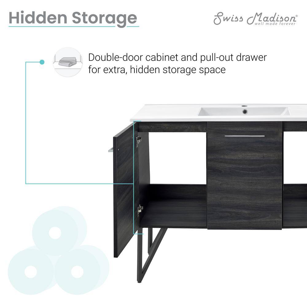 Annecy 48" Black Walnut Freestanding Bathroom Vanity with White Basin