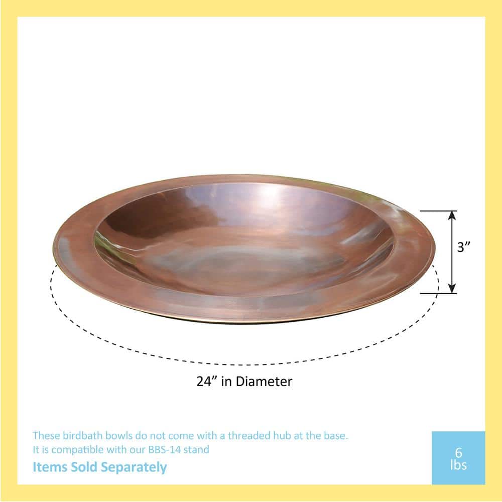 Large Antique Copper Metal Birdbath Bowl with Stand