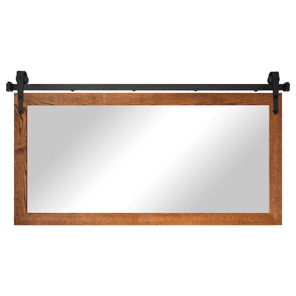 Rayne Mirrors (62 in. W x 33 in. H) Honey Ozark Hardwood Mirror with Steel Barn Door Rail