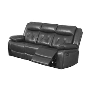 87.5 in. Straight Arm Vegan Faux Leather Straight Rectangle Manual Reclining Sofa in Gray