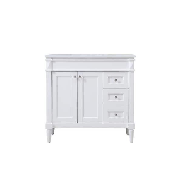 Unbranded Simply Living 36 in. W x 21 in. D x 35 in. H Bath Vanity in White with Ivory White Engineered Marble Top