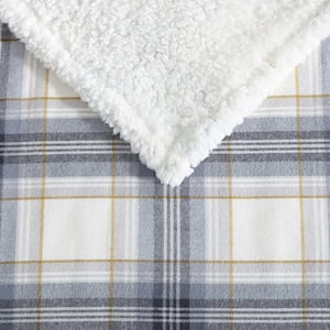 Edgewood Plaid Sherpa Gray Cotton Throw Blanket