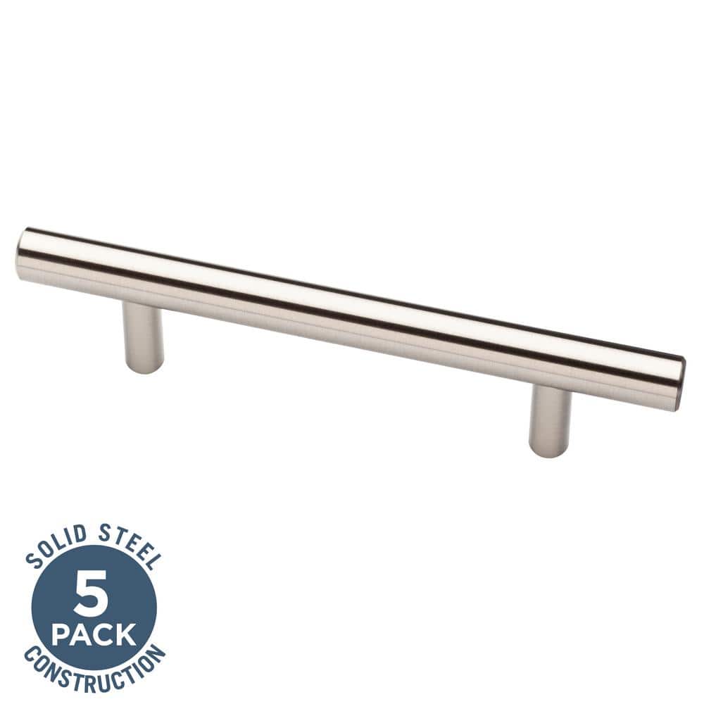 5-Pack Solid Bar 5-1/16 in. (128 mm) Modern Cabinet Pulls in Stainless Stee