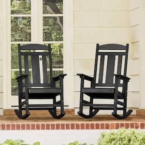 All Weather Resistant Recycled HIPS Plastic Porch Patio Outdoor Rocking Chair For Outdoor Indoor in Black(Set of 2)