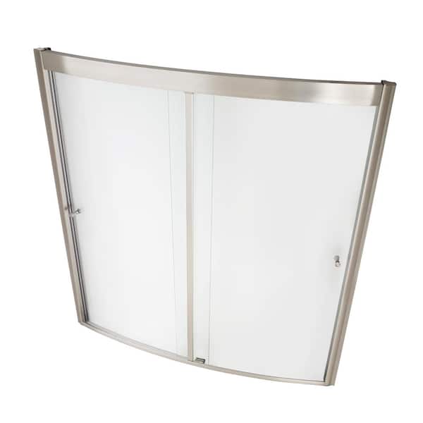 Framed Sliding Tub Shower Door, Curved Glass Bathtub Door