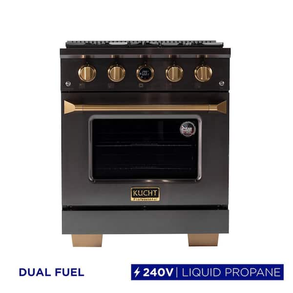 30 in. 4.2 cu. ft. 4-Burners Dual Fuel Range Propane Gas in Titanium Stainless Steel with Horus Digital Dial Thermostat