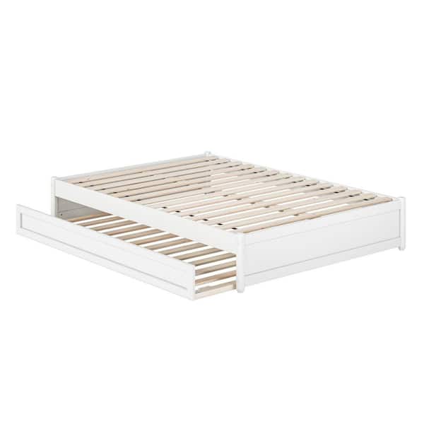 Barcelona White Solid Wood Frame Full Panel Platform Bed with Twin Trundle