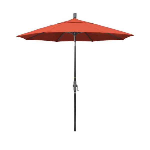 California Umbrella 7.5 ft. Hammertone Grey Aluminum Market Patio Umbrella Collar Tilt Crank Lift in Frost Blue Olefin
