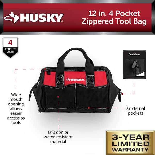 Husky 12 in 4 Pocket Zippered Tool Bag HD60012-TH - The Home Depot