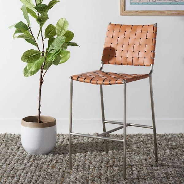 Olenna Cognac/Silver Woven Bar Stool