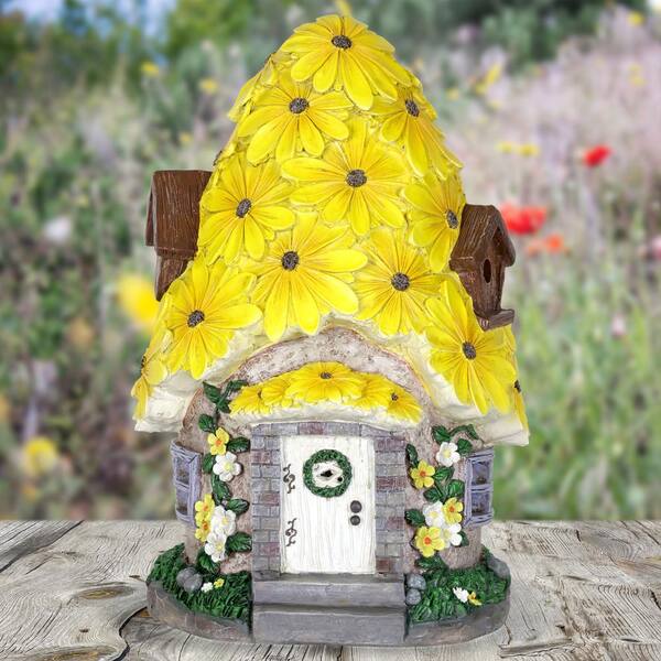 Exhart Solar Sunflower Roof Fairy House Statue 15568 Rs The Home Depot