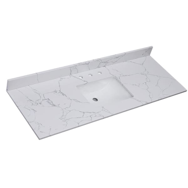 PROOX 61 in. W x 22 in. D Engineered Stone Composite Vanity Top in White with White Rectangular Single Sink